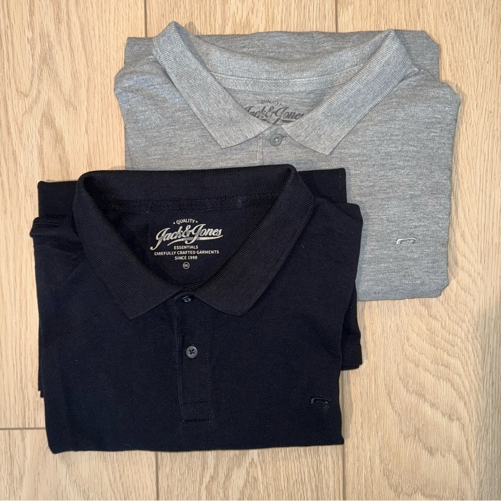Jack & Jones Men's XXL Black Grey Pique Polo Shirt Combination